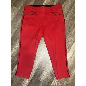 Nygard Slims Jeggings Pull On Skinny Pants Red Black Stripe Mid Rise L (14-16)
